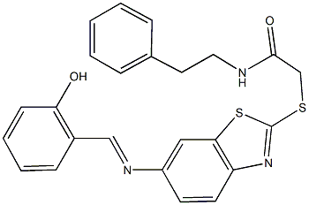 2-({6-[(2-hydroxybenzylidene)amino]-1,3-benzothiazol-2-yl}sulfanyl)-N-(2-phenylethyl)acetamide Struktur