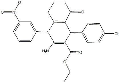 ethyl 2-amino-4-(4-chlorophenyl)-1-{3-nitrophenyl}-5-oxo-1,4,5,6,7,8-hexahydro-3-quinolinecarboxylate Struktur