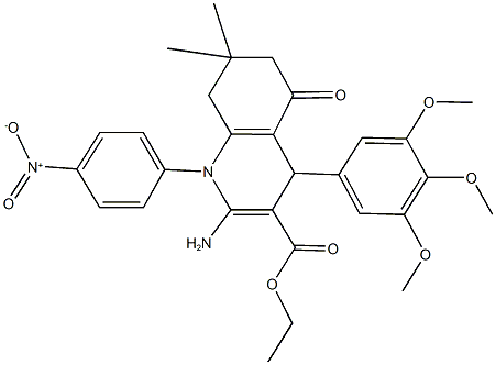 ethyl 2-amino-1-{4-nitrophenyl}-7,7-dimethyl-5-oxo-4-(3,4,5-trimethoxyphenyl)-1,4,5,6,7,8-hexahydro-3-quinolinecarboxylate Struktur