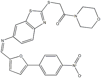 6-{[(5-{4-nitrophenyl}-2-furyl)methylene]amino}-2-{[2-(4-morpholinyl)-2-oxoethyl]sulfanyl}-1,3-benzothiazole Struktur