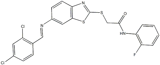 2-({6-[(2,4-dichlorobenzylidene)amino]-1,3-benzothiazol-2-yl}sulfanyl)-N-(2-fluorophenyl)acetamide Struktur