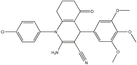 2-amino-1-(4-chlorophenyl)-5-oxo-4-(3,4,5-trimethoxyphenyl)-1,4,5,6,7,8-hexahydro-3-quinolinecarbonitrile Struktur