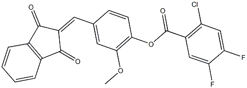 4-[(1,3-dioxo-1,3-dihydro-2H-inden-2-ylidene)methyl]-2-methoxyphenyl 2-chloro-4,5-difluorobenzoate Struktur