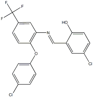 4-chloro-2-({[2-(4-chlorophenoxy)-5-(trifluoromethyl)phenyl]imino}methyl)phenol Struktur