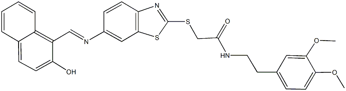 N-[2-(3,4-dimethoxyphenyl)ethyl]-2-[(6-{[(2-hydroxy-1-naphthyl)methylene]amino}-1,3-benzothiazol-2-yl)sulfanyl]acetamide Struktur