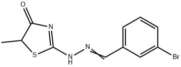 3-bromobenzaldehyde (5-methyl-4-oxo-1,3-thiazolidin-2-ylidene)hydrazone Struktur