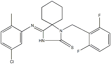 4-[(5-chloro-2-methylphenyl)imino]-1-(2,6-difluorobenzyl)-1,3-diazaspiro[4.5]decane-2-thione Struktur