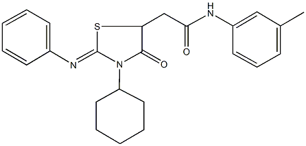 2-[3-cyclohexyl-4-oxo-2-(phenylimino)-1,3-thiazolidin-5-yl]-N-(3-methylphenyl)acetamide Struktur