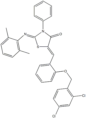 5-{2-[(2,4-dichlorobenzyl)oxy]benzylidene}-2-[(2,6-dimethylphenyl)imino]-3-phenyl-1,3-thiazolidin-4-one Struktur