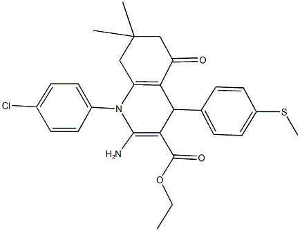 ethyl 2-amino-1-(4-chlorophenyl)-7,7-dimethyl-4-[4-(methylsulfanyl)phenyl]-5-oxo-1,4,5,6,7,8-hexahydro-3-quinolinecarboxylate Struktur