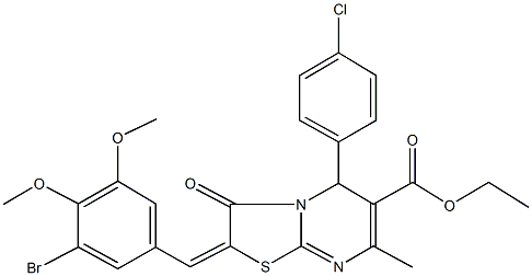 ethyl 2-(3-bromo-4,5-dimethoxybenzylidene)-5-(4-chlorophenyl)-7-methyl-3-oxo-2,3-dihydro-5H-[1,3]thiazolo[3,2-a]pyrimidine-6-carboxylate Struktur