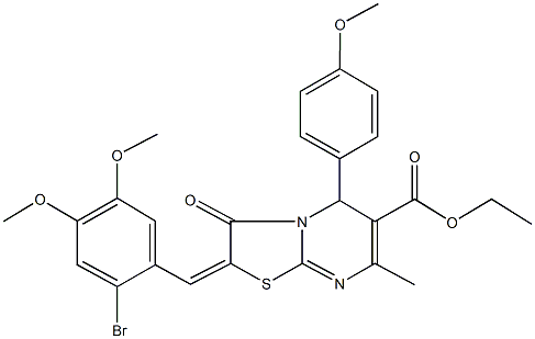 ethyl 2-(2-bromo-4,5-dimethoxybenzylidene)-5-(4-methoxyphenyl)-7-methyl-3-oxo-2,3-dihydro-5H-[1,3]thiazolo[3,2-a]pyrimidine-6-carboxylate Struktur