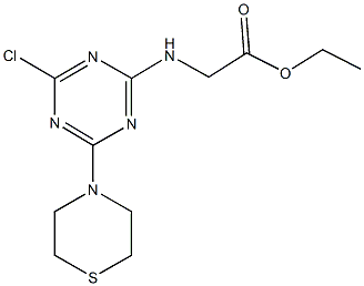 ethyl {[4-chloro-6-(4-thiomorpholinyl)-1,3,5-triazin-2-yl]amino}acetate Struktur