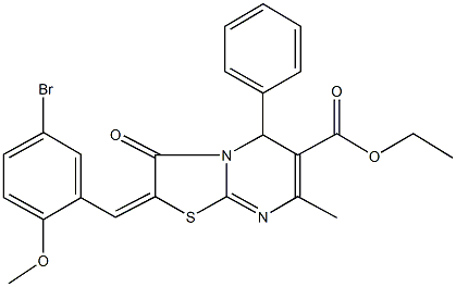 ethyl 2-(5-bromo-2-methoxybenzylidene)-7-methyl-3-oxo-5-phenyl-2,3-dihydro-5H-[1,3]thiazolo[3,2-a]pyrimidine-6-carboxylate Struktur