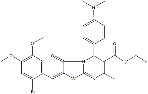 ethyl 2-(2-bromo-4,5-dimethoxybenzylidene)-5-[4-(dimethylamino)phenyl]-7-methyl-3-oxo-2,3-dihydro-5H-[1,3]thiazolo[3,2-a]pyrimidine-6-carboxylate Struktur