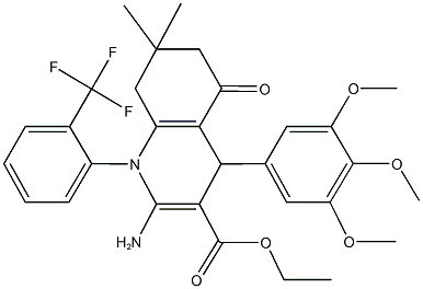 ethyl 2-amino-7,7-dimethyl-5-oxo-1-[2-(trifluoromethyl)phenyl]-4-(3,4,5-trimethoxyphenyl)-1,4,5,6,7,8-hexahydro-3-quinolinecarboxylate Struktur