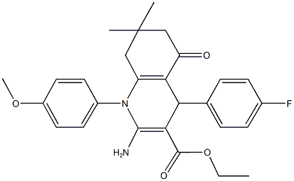 ethyl 2-amino-4-(4-fluorophenyl)-1-(4-methoxyphenyl)-7,7-dimethyl-5-oxo-1,4,5,6,7,8-hexahydro-3-quinolinecarboxylate Struktur