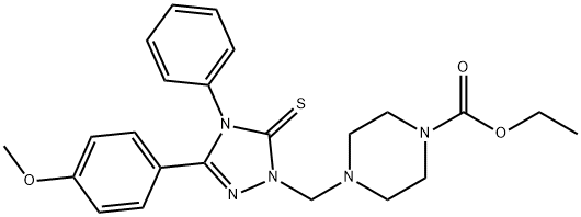 ethyl 4-{[3-(4-methoxyphenyl)-4-phenyl-5-thioxo-4,5-dihydro-1H-1,2,4-triazol-1-yl]methyl}-1-piperazinecarboxylate Struktur