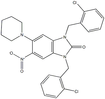 1,3-bis(2-chlorobenzyl)-5-nitro-6-(1-piperidinyl)-1,3-dihydro-2H-benzimidazol-2-one Struktur