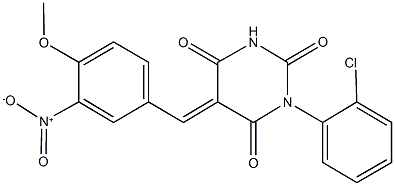 1-(2-chlorophenyl)-5-{3-nitro-4-methoxybenzylidene}-2,4,6(1H,3H,5H)-pyrimidinetrione Struktur