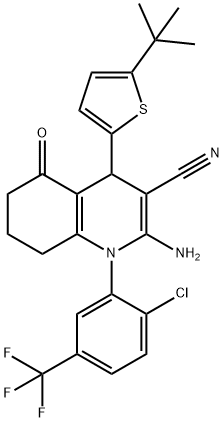 2-amino-4-(5-tert-butyl-2-thienyl)-1-[2-chloro-5-(trifluoromethyl)phenyl]-5-oxo-1,4,5,6,7,8-hexahydro-3-quinolinecarbonitrile Struktur