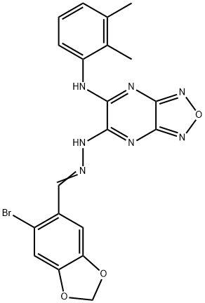 6-bromo-1,3-benzodioxole-5-carbaldehyde (6-(2,3-dimethylanilino)[1,2,5]oxadiazolo[3,4-b]pyrazin-5(4H)-ylidene)hydrazone Struktur