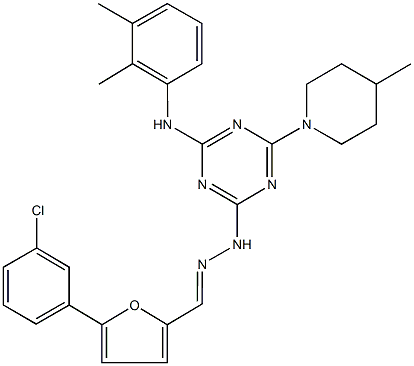 5-(3-chlorophenyl)-2-furaldehyde [4-(2,3-dimethylanilino)-6-(4-methyl-1-piperidinyl)-1,3,5-triazin-2-yl]hydrazone Struktur