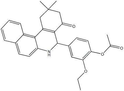 4-(2,2-dimethyl-4-oxo-1,2,3,4,5,6-hexahydrobenzo[a]phenanthridin-5-yl)-2-ethoxyphenyl acetate Struktur