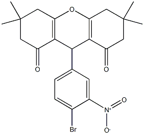 9-{4-bromo-3-nitrophenyl}-3,3,6,6-tetramethyl-3,4,5,6,7,9-hexahydro-1H-xanthene-1,8(2H)-dione Struktur