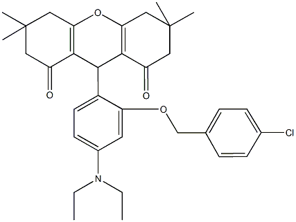 9-[2-[(4-chlorobenzyl)oxy]-4-(diethylamino)phenyl]-3,3,6,6-tetramethyl-3,4,5,6,7,9-hexahydro-1H-xanthene-1,8(2H)-dione Struktur