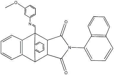 1-{(E)-[(3-methoxyphenyl)imino]methyl}-17-(1-naphthyl)-17-azapentacyclo[6.6.5.0~2,7~.0~9,14~.0~15,19~]nonadeca-2,4,6,9,11,13-hexaene-16,18-dione Struktur