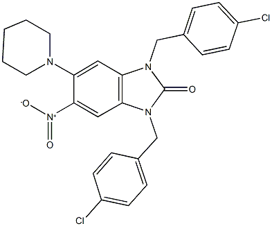 1,3-bis(4-chlorobenzyl)-5-nitro-6-(1-piperidinyl)-1,3-dihydro-2H-benzimidazol-2-one Struktur