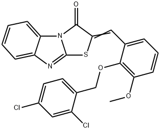 2-{2-[(2,4-dichlorobenzyl)oxy]-3-methoxybenzylidene}[1,3]thiazolo[3,2-a]benzimidazol-3(2H)-one Struktur