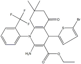 ethyl 2-amino-4-(5-bromo-2-thienyl)-7,7-dimethyl-5-oxo-1-[2-(trifluoromethyl)phenyl]-1,4,5,6,7,8-hexahydro-3-quinolinecarboxylate Struktur