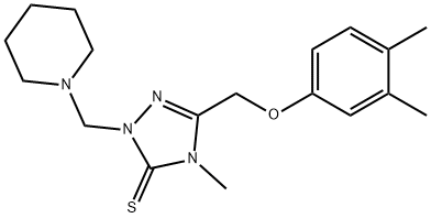 5-[(3,4-dimethylphenoxy)methyl]-4-methyl-2-(1-piperidinylmethyl)-2,4-dihydro-3H-1,2,4-triazole-3-thione Struktur