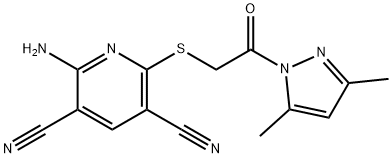 2-amino-6-{[2-(3,5-dimethyl-1H-pyrazol-1-yl)-2-oxoethyl]sulfanyl}-3,5-pyridinedicarbonitrile Struktur