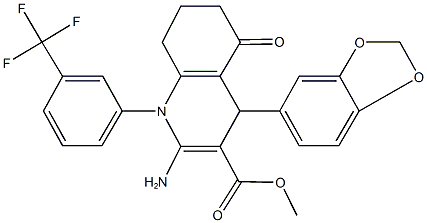 methyl 2-amino-4-(1,3-benzodioxol-5-yl)-5-oxo-1-[3-(trifluoromethyl)phenyl]-1,4,5,6,7,8-hexahydro-3-quinolinecarboxylate Struktur