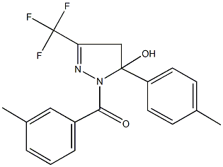 1-(3-methylbenzoyl)-5-(4-methylphenyl)-3-(trifluoromethyl)-4,5-dihydro-1H-pyrazol-5-ol Struktur