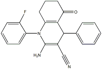 2-amino-1-(2-fluorophenyl)-5-oxo-4-phenyl-1,4,5,6,7,8-hexahydro-3-quinolinecarbonitrile Struktur