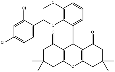 9-{2-[(2,4-dichlorobenzyl)oxy]-3-methoxyphenyl}-3,3,6,6-tetramethyl-3,4,5,6,7,9-hexahydro-1H-xanthene-1,8(2H)-dione Struktur