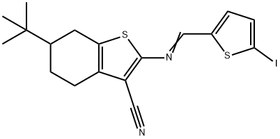 6-tert-butyl-2-{[(5-iodo-2-thienyl)methylene]amino}-4,5,6,7-tetrahydro-1-benzothiophene-3-carbonitrile Struktur