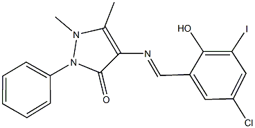 4-[(5-chloro-2-hydroxy-3-iodobenzylidene)amino]-1,5-dimethyl-2-phenyl-1,2-dihydro-3H-pyrazol-3-one Struktur