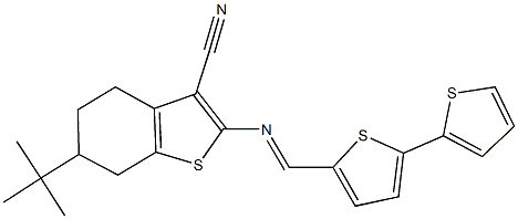 5-{[(6-tert-butyl-3-cyano-4,5,6,7-tetrahydro-1-benzothien-2-yl)imino]methyl}-2,2'-bithiophene Struktur