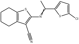 2-{[1-(5-chloro-2-thienyl)ethylidene]amino}-4,5,6,7-tetrahydro-1-benzothiophene-3-carbonitrile Struktur