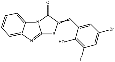 2-(5-bromo-2-hydroxy-3-iodobenzylidene)[1,3]thiazolo[3,2-a]benzimidazol-3(2H)-one Struktur