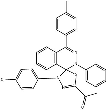 1-[4'-(4-chlorophenyl)-4-(4-methylphenyl)-2-phenyl-1,2,4',5'-tetrahydrospiro(phthalazine-1,5'-[1,3,4]-thiadiazole)-2'-yl]ethanone Struktur