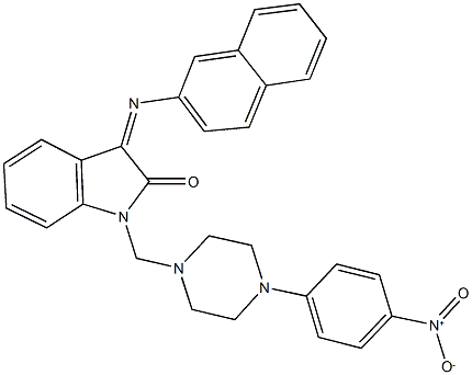 1-[(4-{4-nitrophenyl}-1-piperazinyl)methyl]-3-(2-naphthylimino)-1,3-dihydro-2H-indol-2-one Struktur