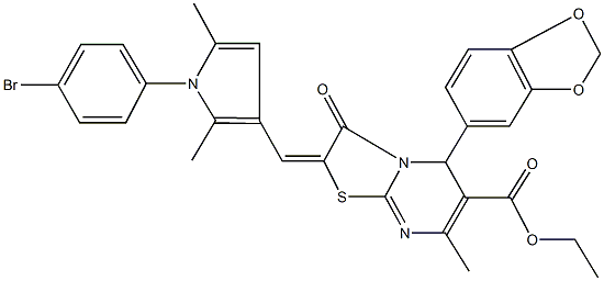 ethyl 5-(1,3-benzodioxol-5-yl)-2-{[1-(4-bromophenyl)-2,5-dimethyl-1H-pyrrol-3-yl]methylene}-7-methyl-3-oxo-2,3-dihydro-5H-[1,3]thiazolo[3,2-a]pyrimidine-6-carboxylate Struktur