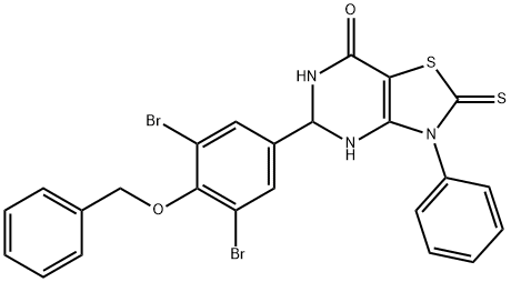 5-[4-(benzyloxy)-3,5-dibromophenyl]-3-phenyl-2-thioxo-2,3,5,6-tetrahydro[1,3]thiazolo[4,5-d]pyrimidin-7(4H)-one Struktur