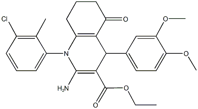 ethyl 2-amino-1-(3-chloro-2-methylphenyl)-4-(3,4-dimethoxyphenyl)-5-oxo-1,4,5,6,7,8-hexahydro-3-quinolinecarboxylate Struktur